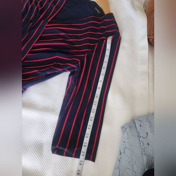 Ralph Lauren Red and Blue Ruched Faux Wrap Dress V-Neck - Picture 6 of 11